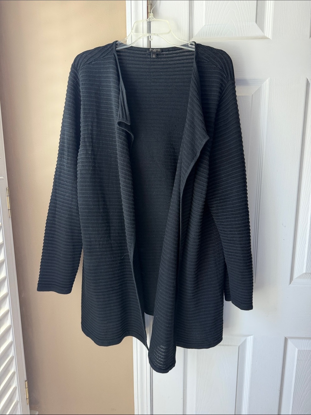 Talbots Black Ribbed Open-Front Cardigan Sweater